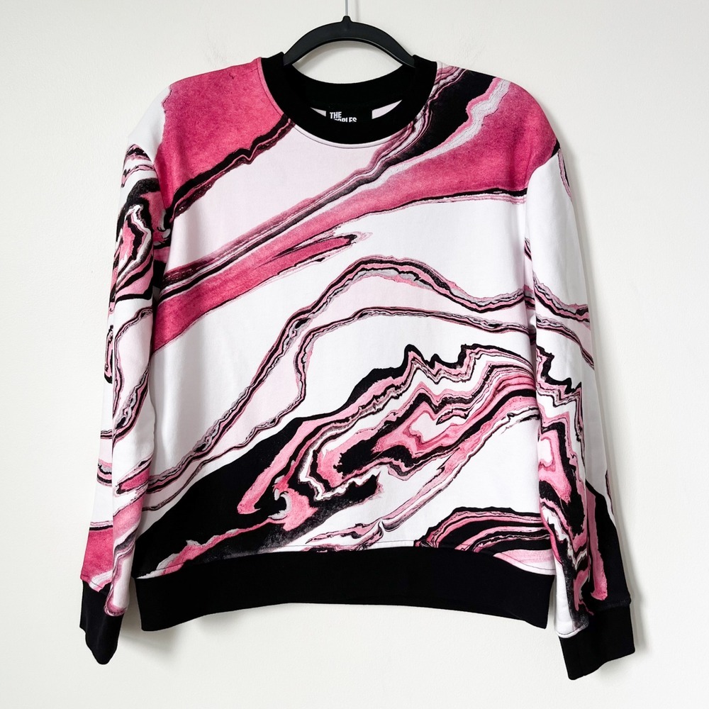 The Kooples Marble Print Sweatshirt‎ Pink Black White Small